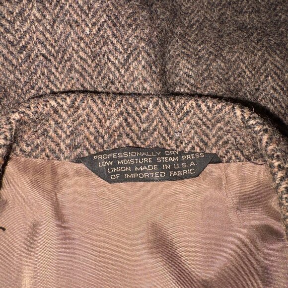 Harris Tweed Brown Herringbone Wool Blazer Womens Size 14 Vintage - Picture 10 of 12